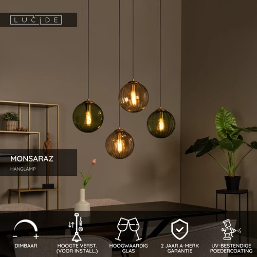Lucide MONSARAZ - Hanglamp - 4xE27 - Groen - USP